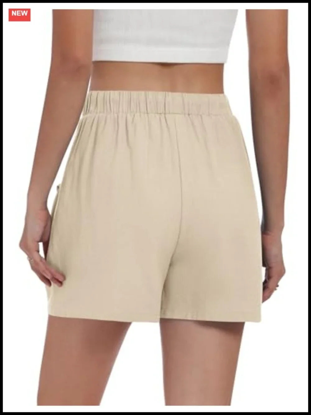 Women's Linen High Waist Wide Leg Drawstring Shorts with Pockets